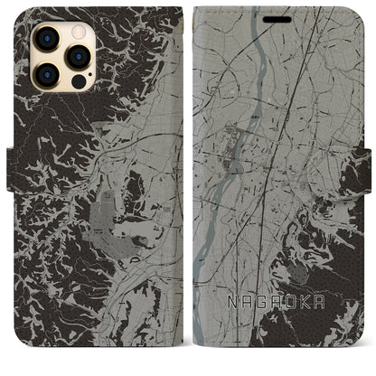 【長岡（新潟県）】地図柄iPhoneケース（手帳タイプ）モノトーン・iPhone 12 Pro Max 用
