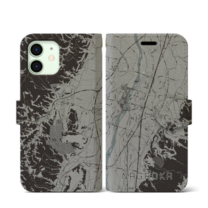 【長岡（新潟県）】地図柄iPhoneケース（手帳タイプ）モノトーン・iPhone 12 mini 用
