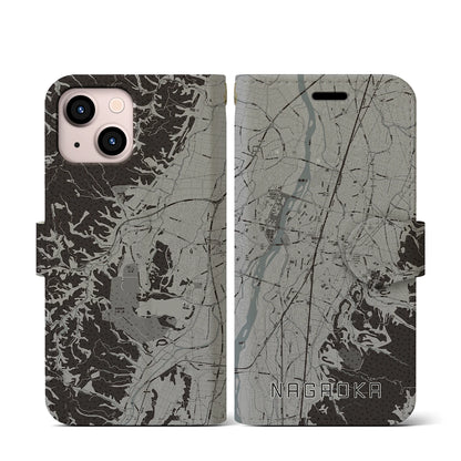 【長岡（新潟県）】地図柄iPhoneケース（手帳タイプ）モノトーン・iPhone 13 mini 用