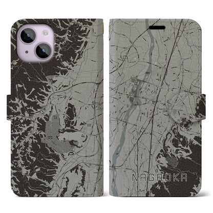 【長岡（新潟県）】地図柄iPhoneケース（手帳タイプ）モノトーン・iPhone 14 用