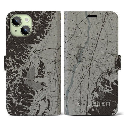 【長岡（新潟県）】地図柄iPhoneケース（手帳タイプ）モノトーン・iPhone 15 用