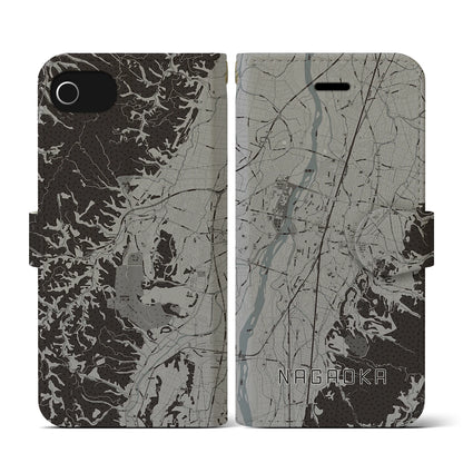 【長岡（新潟県）】地図柄iPhoneケース（手帳タイプ）モノトーン・iPhone SE（第3 / 第2世代） / 8 / 7 / 6s / 6 用