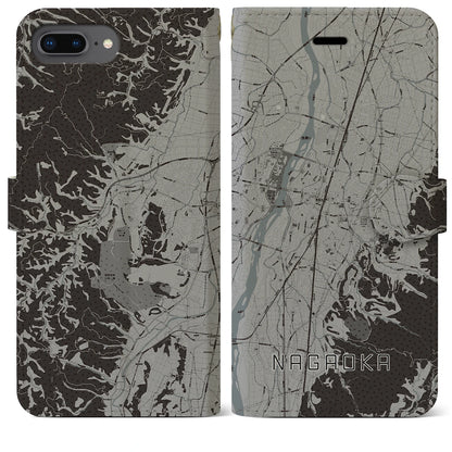 【長岡（新潟県）】地図柄iPhoneケース（手帳タイプ）モノトーン・iPhone 8Plus /7Plus / 6sPlus / 6Plus 用