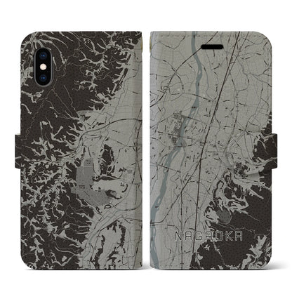 【長岡（新潟県）】地図柄iPhoneケース（手帳タイプ）モノトーン・iPhone XS / X 用