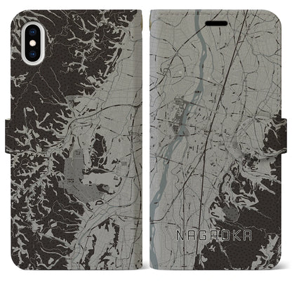 【長岡（新潟県）】地図柄iPhoneケース（手帳タイプ）モノトーン・iPhone XS Max 用