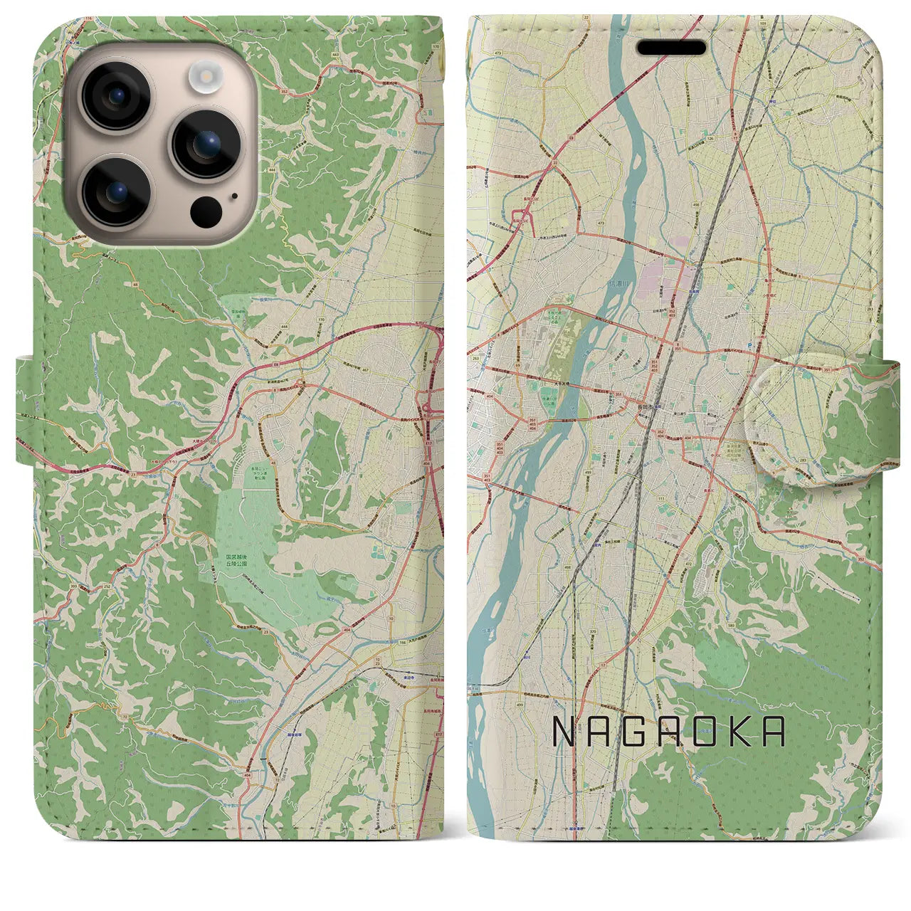 【長岡（新潟県）】地図柄iPhoneケース（手帳タイプ）ナチュラル・iPhone 16 Plus 用