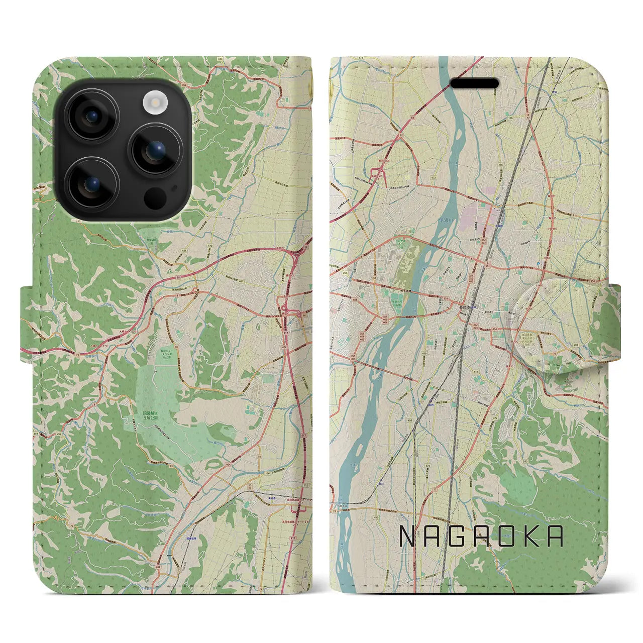 【長岡（新潟県）】地図柄iPhoneケース（手帳タイプ）ナチュラル・iPhone 16 用