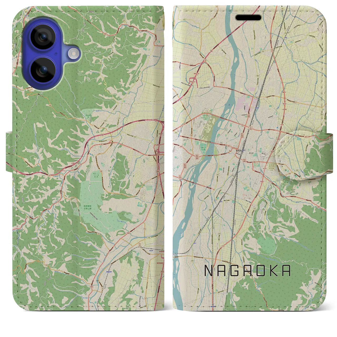 【長岡（新潟県）】地図柄iPhoneケース（手帳タイプ）ナチュラル・iPhone 16 Pro Max 用