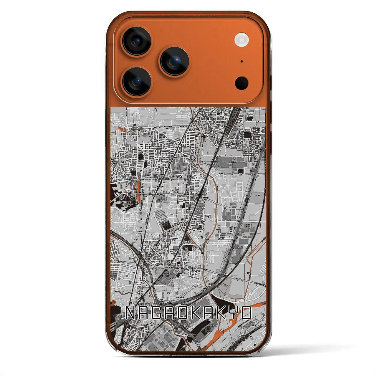 【長岡京（京都府）】地図柄iPhoneケース（クリアタイプ）モノトーン・iPhone 17 Pro Max 用