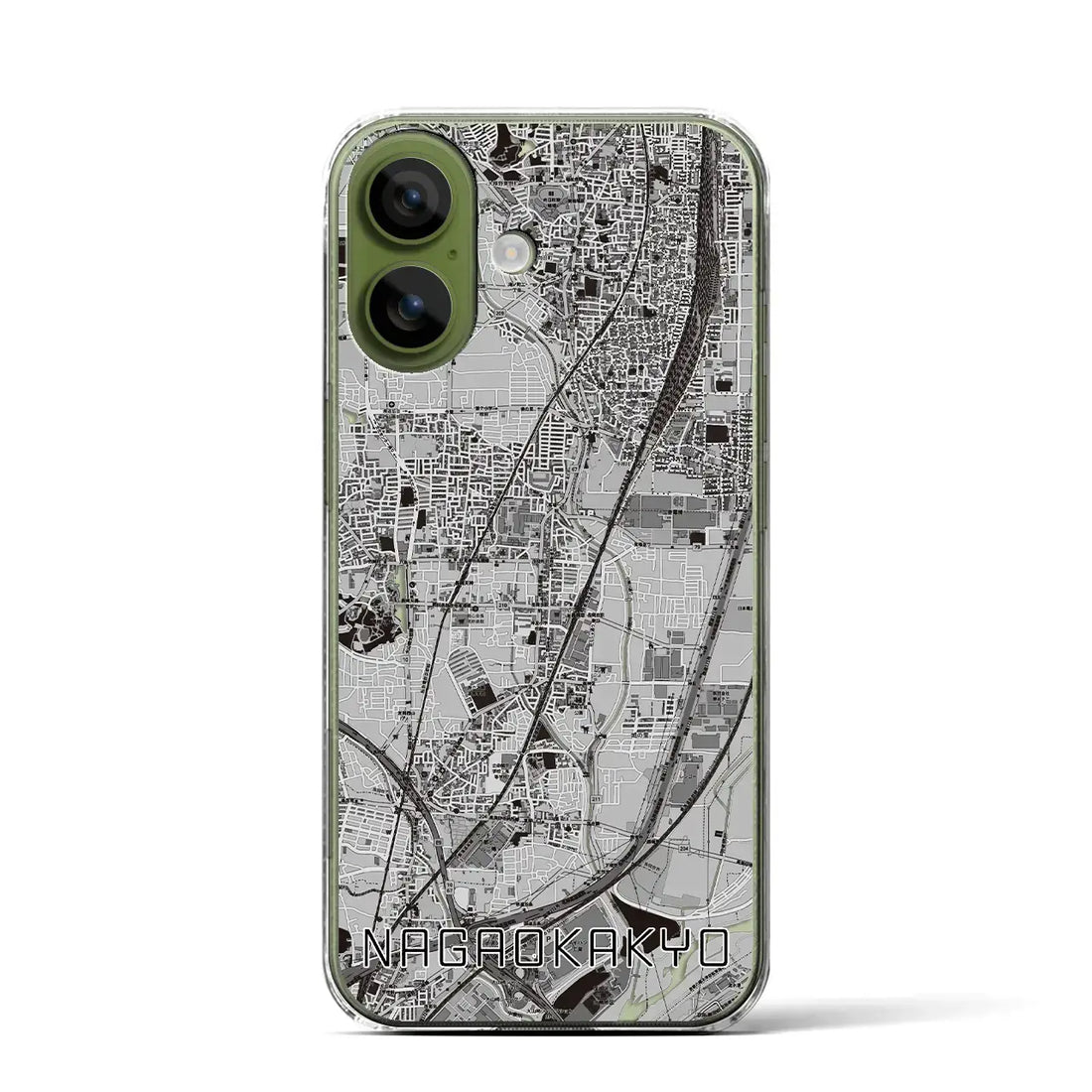 【長岡京（京都府）】地図柄iPhoneケース（クリアタイプ）モノトーン・iPhone 17 Pro Max 用