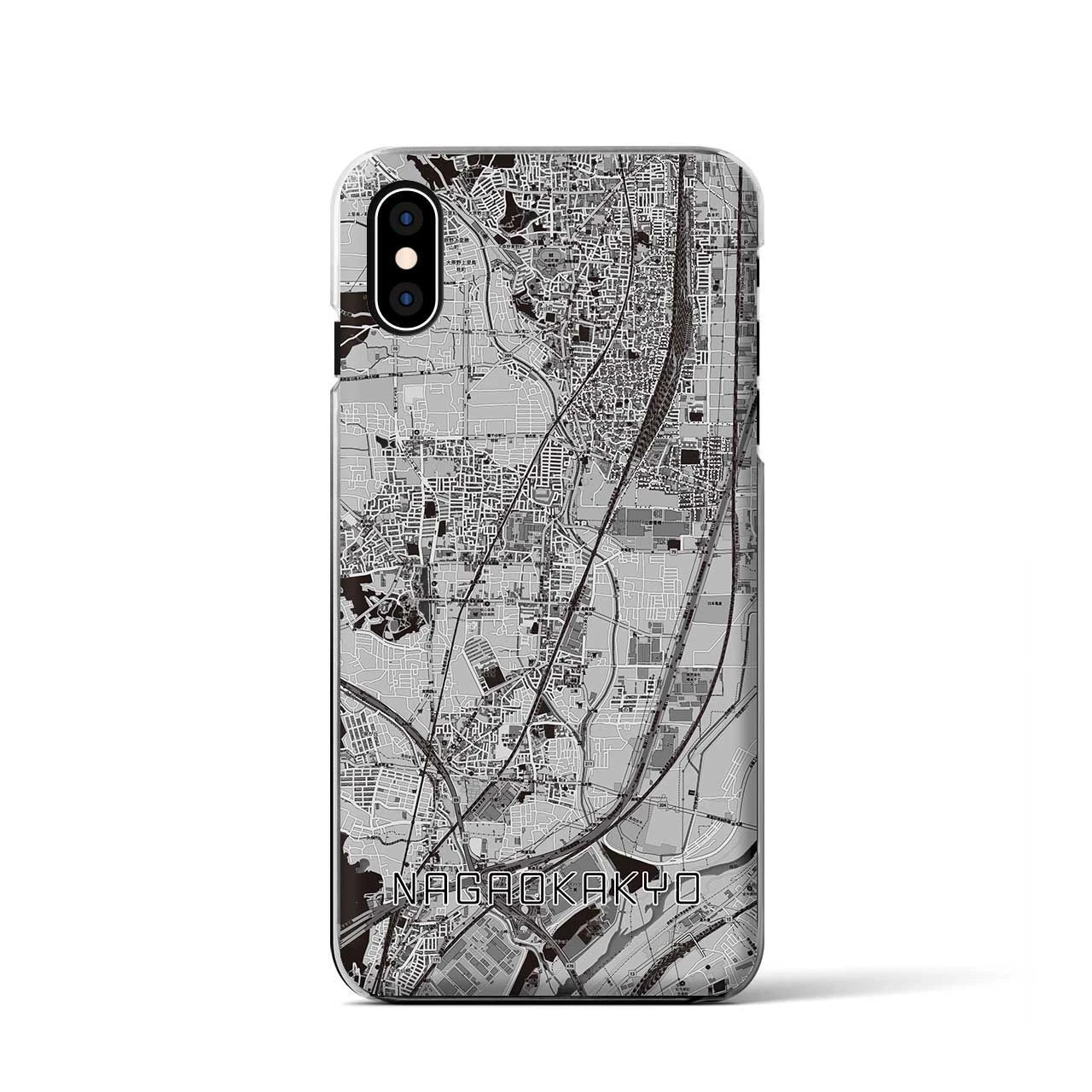 【長岡京（京都府）】地図柄iPhoneケース（クリアタイプ）モノトーン・iPhone XS / X 用