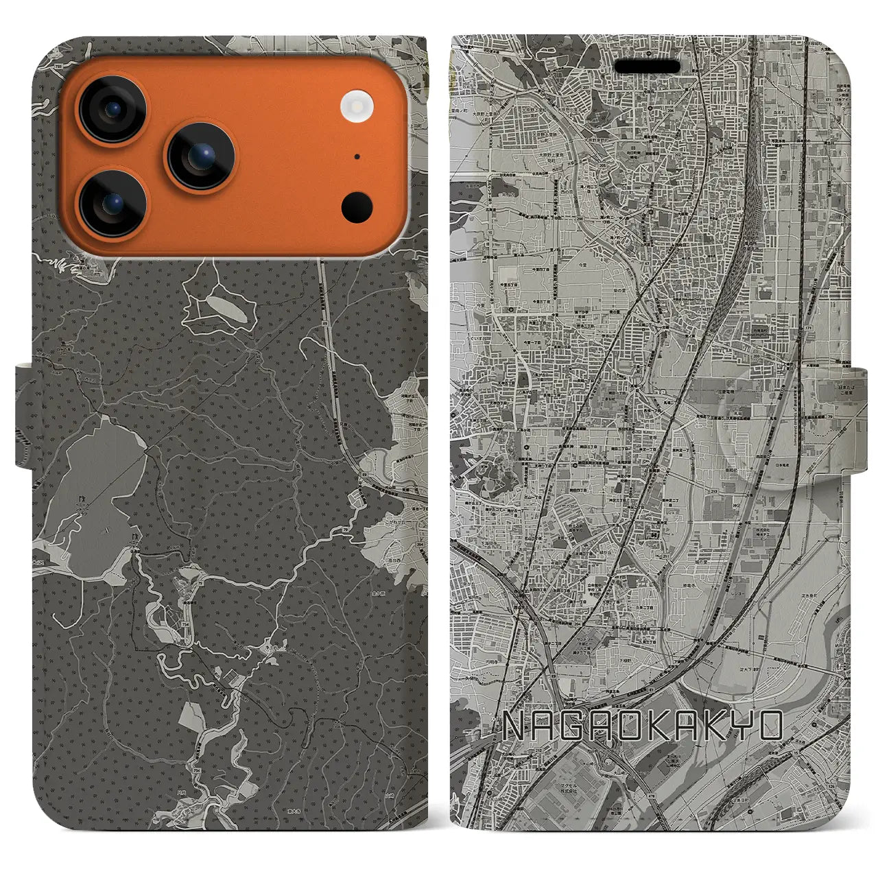 【長岡京（京都府）】地図柄iPhoneケース（手帳タイプ）