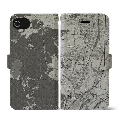 【長岡京（京都府）】地図柄iPhoneケース（手帳タイプ）モノトーン・iPhone SE（第3 / 第2世代） / 8 / 7 / 6s / 6 用