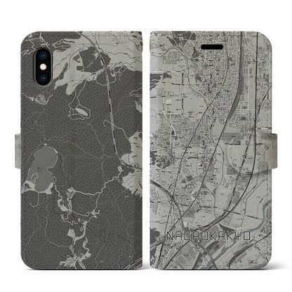 【長岡京（京都府）】地図柄iPhoneケース（手帳タイプ）モノトーン・iPhone XS / X 用