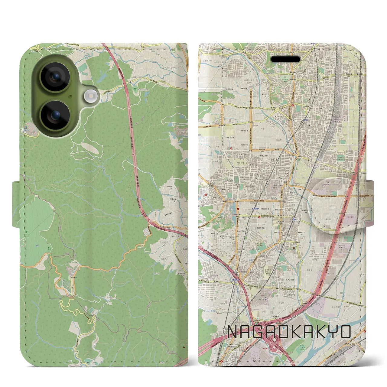 【長岡京（京都府）】地図柄iPhoneケース（手帳タイプ）