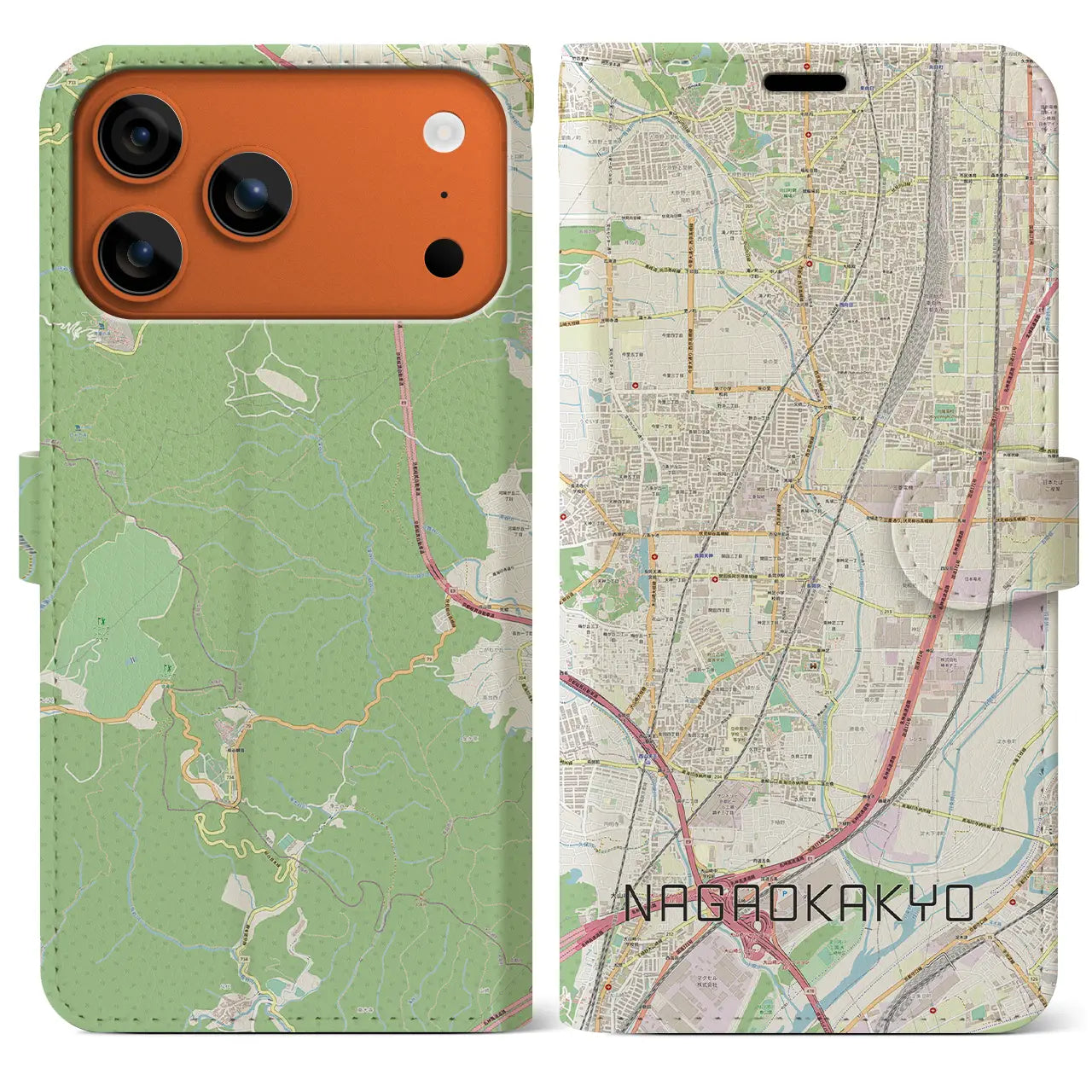 【長岡京（京都府）】地図柄iPhoneケース（手帳タイプ）