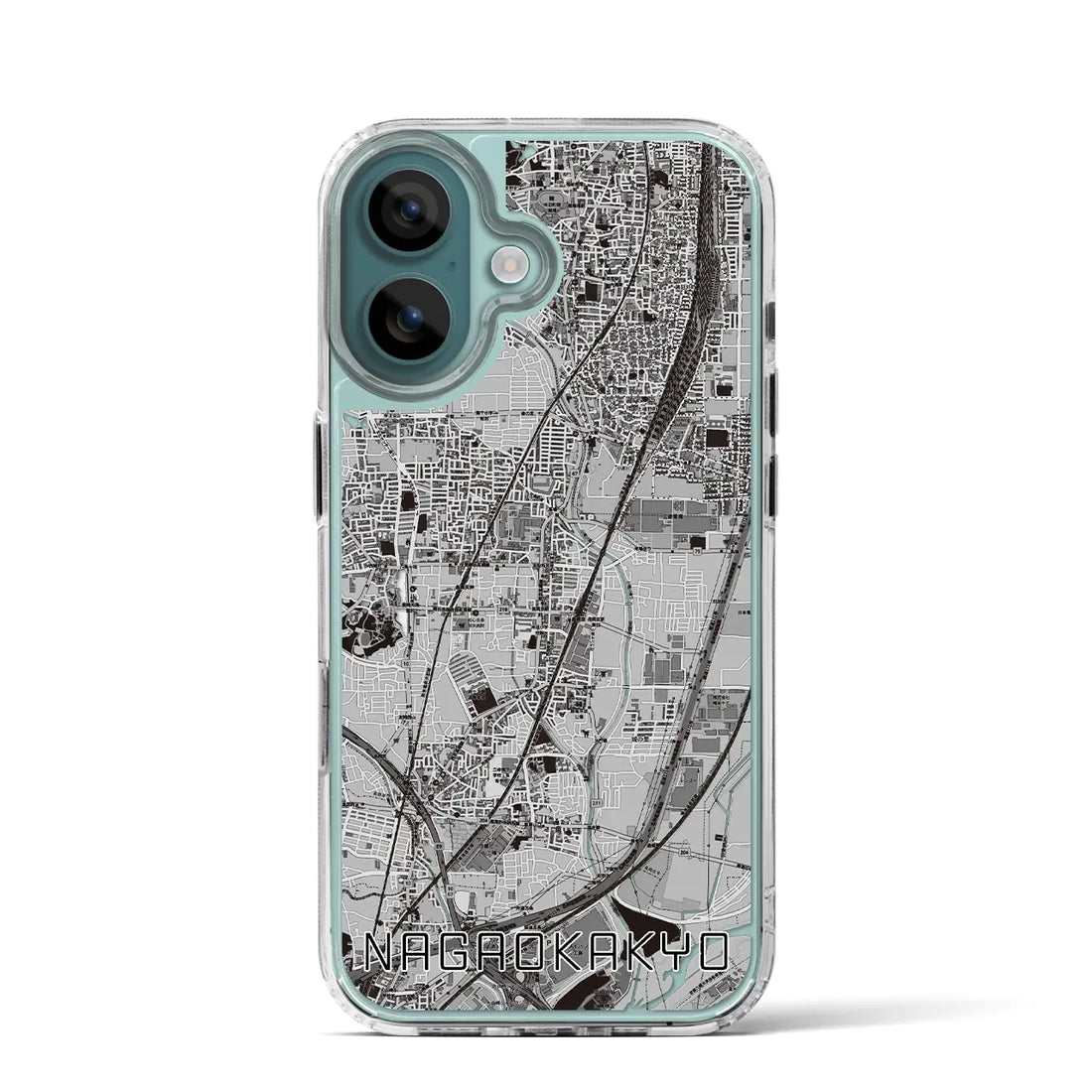 【長岡京（京都府）】地図柄iPhoneケース（MagSafeタイプ）モノトーン・iPhone 16 Pro 用