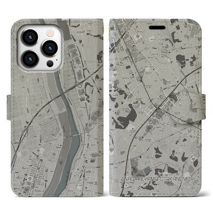 【流山おおたかの森（千葉県）】地図柄iPhoneケース（手帳タイプ）モノトーン・iPhone 13 Pro 用