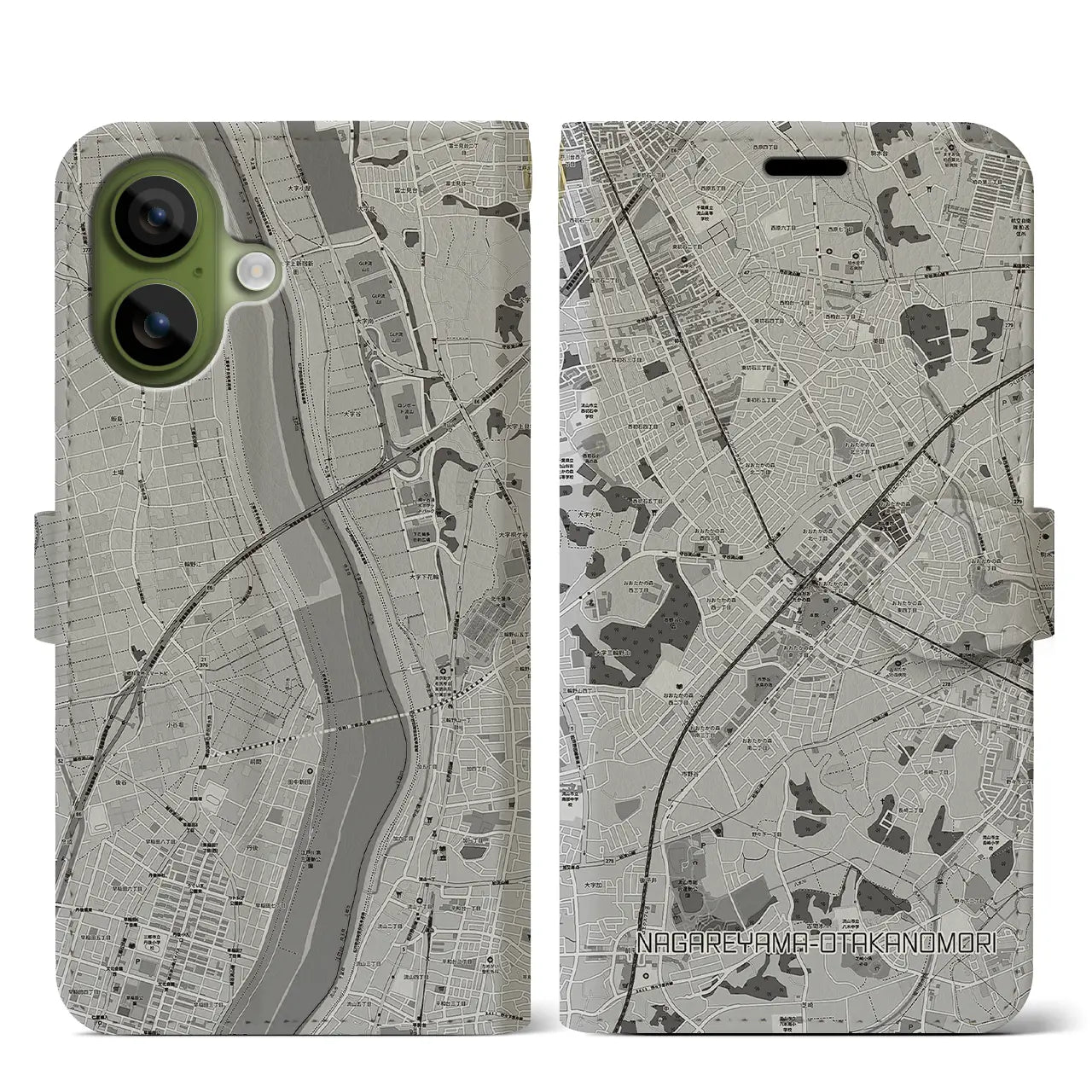 【流山おおたかの森（千葉県）】地図柄iPhoneケース（手帳タイプ）