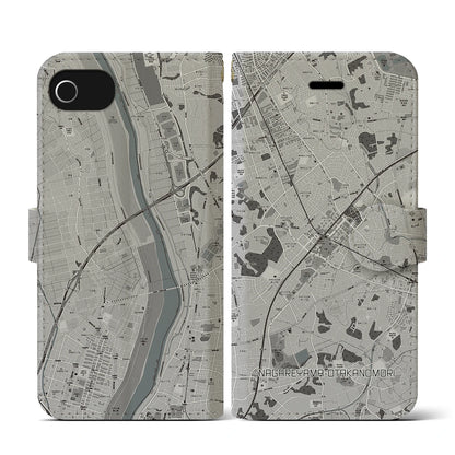 【流山おおたかの森（千葉県）】地図柄iPhoneケース（手帳タイプ）モノトーン・iPhone SE（第3 / 第2世代） / 8 / 7 / 6s / 6 用