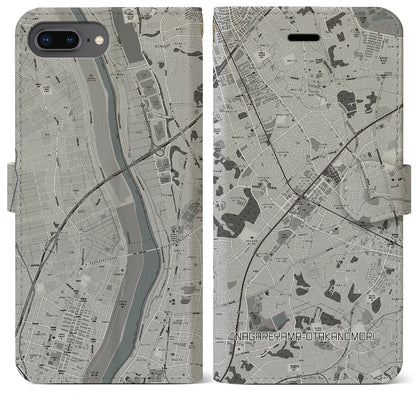 【流山おおたかの森（千葉県）】地図柄iPhoneケース（手帳タイプ）モノトーン・iPhone 8Plus /7Plus / 6sPlus / 6Plus 用