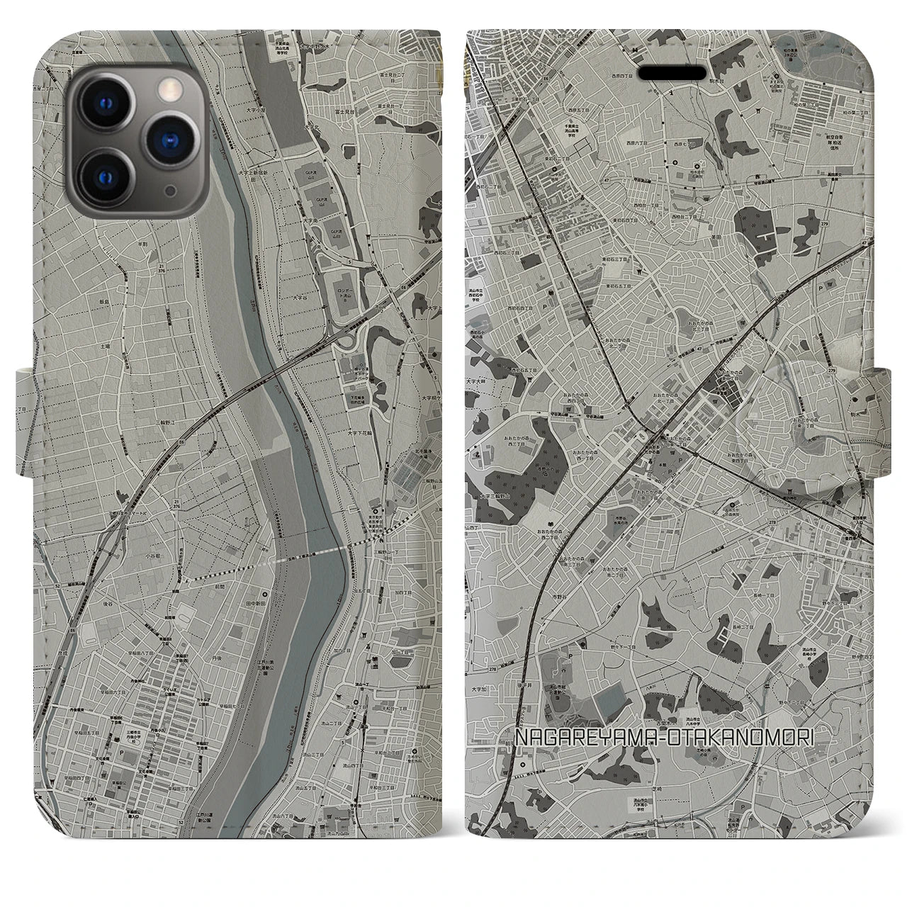 【流山おおたかの森（千葉県）】地図柄iPhoneケース（手帳タイプ）