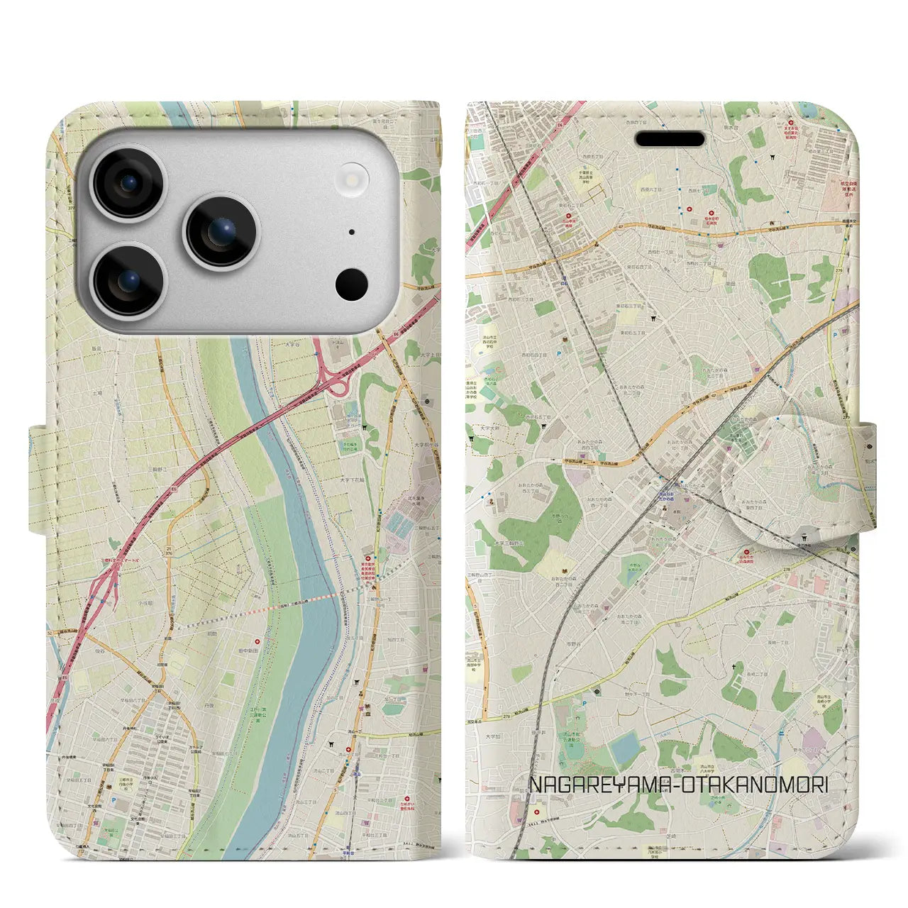 【流山おおたかの森（千葉県）】地図柄iPhoneケース（手帳タイプ）