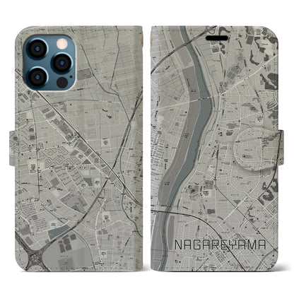 【流山（千葉県）】地図柄iPhoneケース（手帳タイプ）モノトーン・iPhone 12 / 12 Pro 用