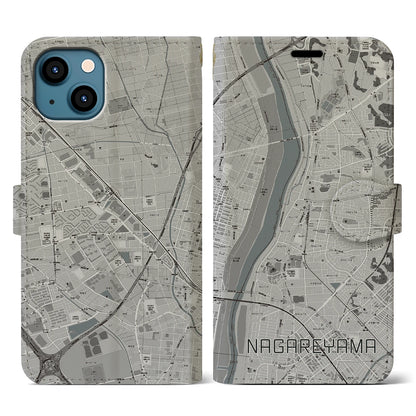 【流山（千葉県）】地図柄iPhoneケース（手帳タイプ）モノトーン・iPhone 13 用
