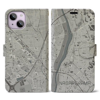 【流山（千葉県）】地図柄iPhoneケース（手帳タイプ）モノトーン・iPhone 14 用