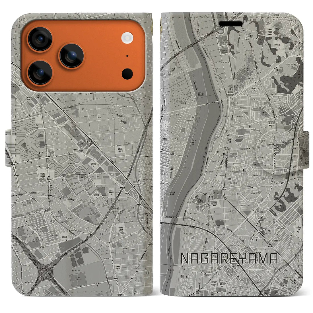 【流山（千葉県）】地図柄iPhoneケース（手帳タイプ）