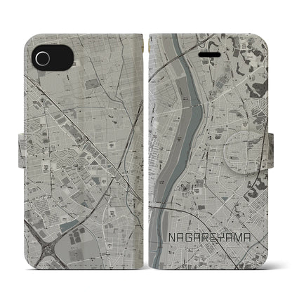 【流山（千葉県）】地図柄iPhoneケース（手帳タイプ）モノトーン・iPhone SE（第3 / 第2世代） / 8 / 7 / 6s / 6 用