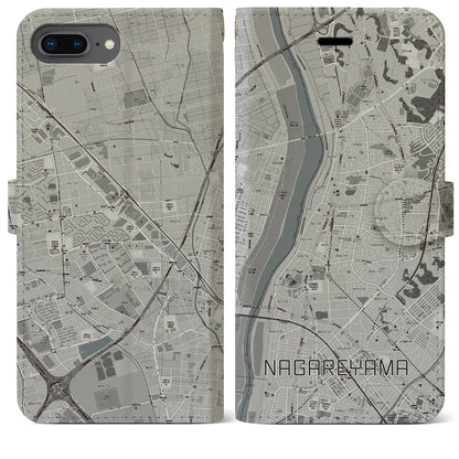 【流山（千葉県）】地図柄iPhoneケース（手帳タイプ）モノトーン・iPhone 8Plus /7Plus / 6sPlus / 6Plus 用