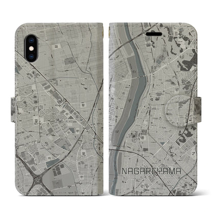 【流山（千葉県）】地図柄iPhoneケース（手帳タイプ）モノトーン・iPhone XS / X 用