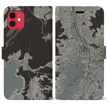 【長崎（長崎県）】地図柄iPhoneケース（手帳タイプ）モノトーン・iPhone 11 用