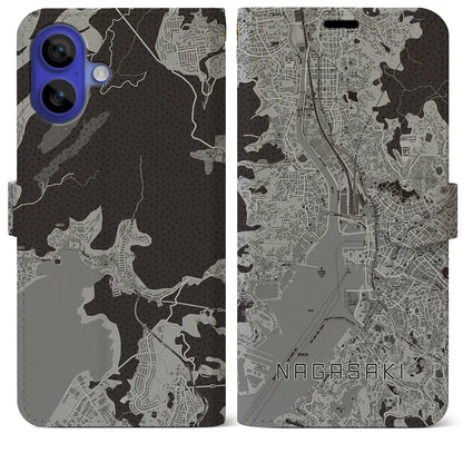 【長崎（長崎県）】地図柄iPhoneケース（手帳タイプ）モノトーン・iPhone 16 Pro Max 用