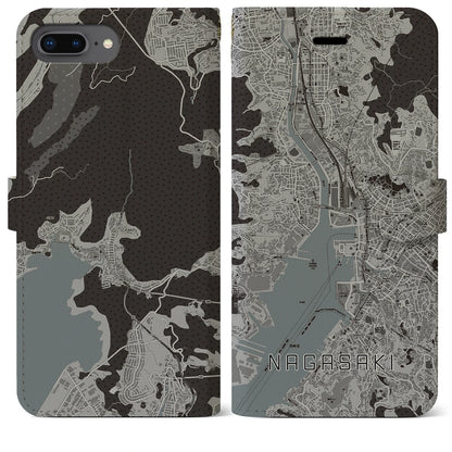 【長崎（長崎県）】地図柄iPhoneケース（手帳タイプ）モノトーン・iPhone 8Plus /7Plus / 6sPlus / 6Plus 用
