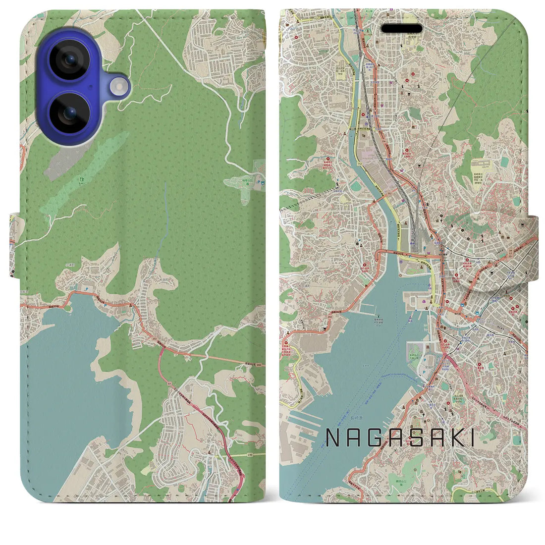 【長崎（長崎県）】地図柄iPhoneケース（手帳タイプ）ナチュラル・iPhone 16 Pro Max 用