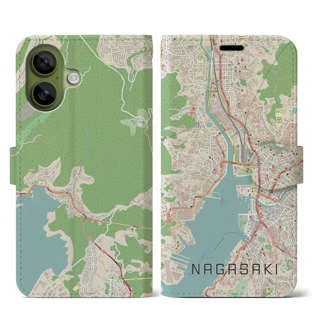 【長崎(長崎県)】地図柄iPhoneケース(手帳タイプ)モノトーン・iPhone 17 Pro Max 用