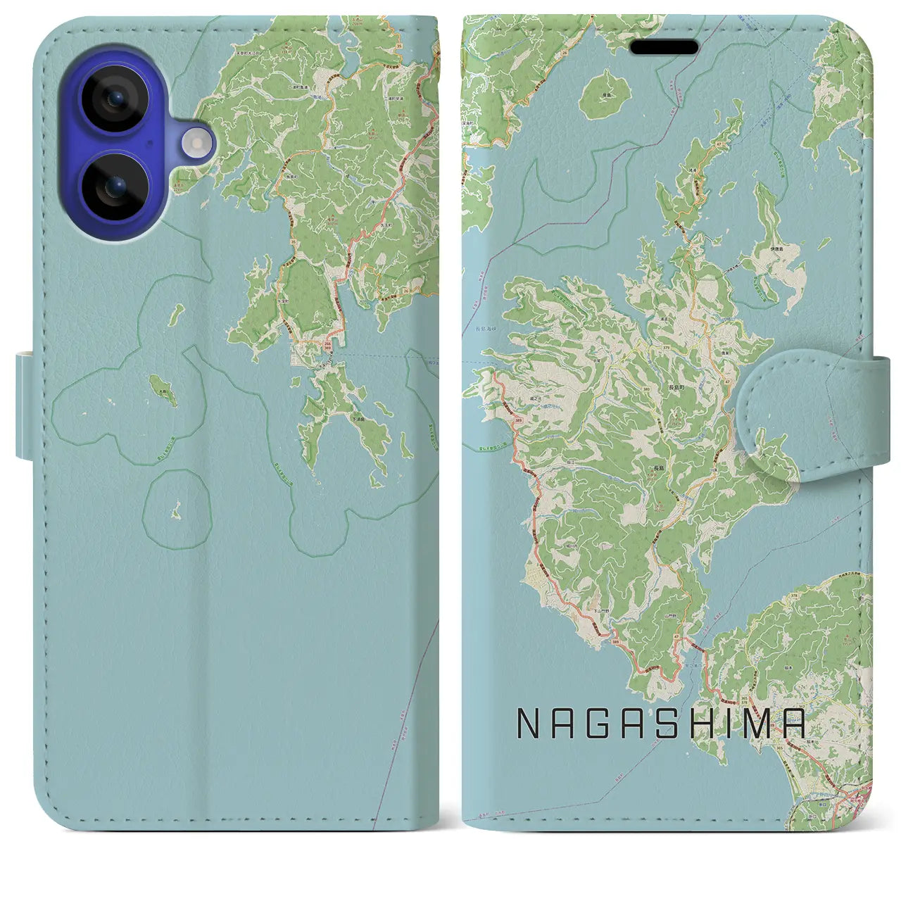 【長島（鹿児島県）】地図柄iPhoneケース（手帳タイプ）ナチュラル・iPhone 16 Pro Max 用