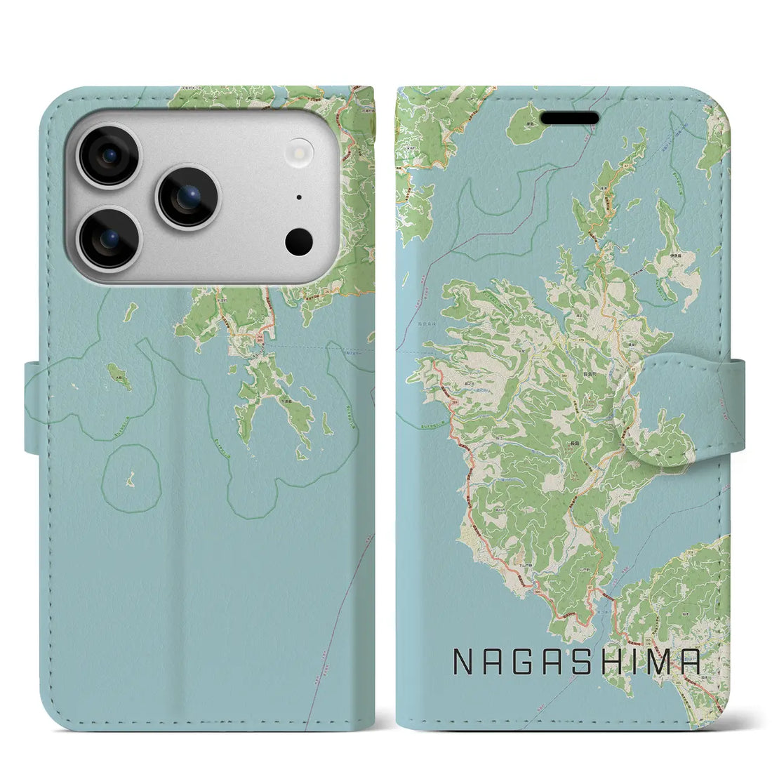 【長島（鹿児島県）】地図柄iPhoneケース（手帳タイプ）モノトーン・iPhone 17 Pro Max 用