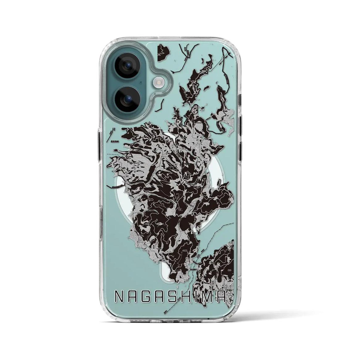【長島(鹿児島県)】地図柄iPhoneケース(MagSafeタイプ)モノトーン・iPhone 16 Pro 用