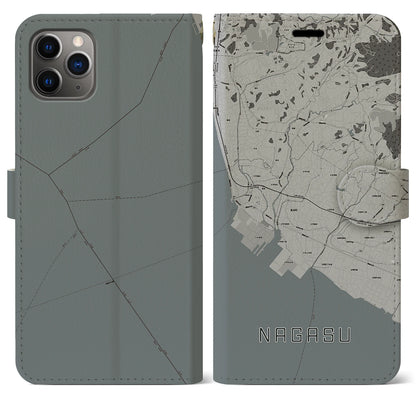 【長洲（熊本県）】地図柄iPhoneケース（手帳タイプ）モノトーン・iPhone 11 Pro Max 用