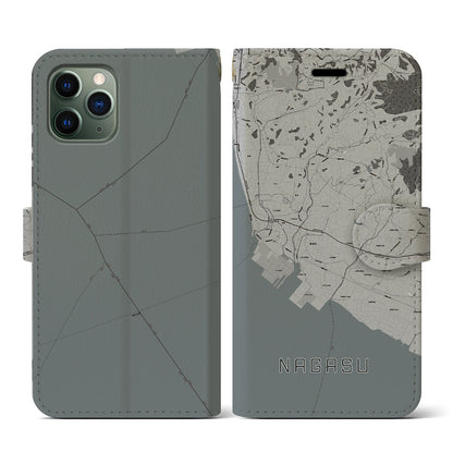 【長洲（熊本県）】地図柄iPhoneケース（手帳タイプ）モノトーン・iPhone 11 Pro 用