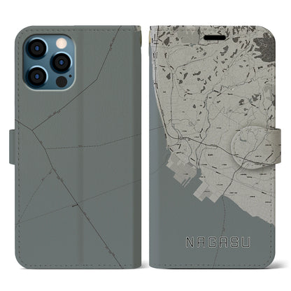 【長洲（熊本県）】地図柄iPhoneケース（手帳タイプ）モノトーン・iPhone 12 / 12 Pro 用