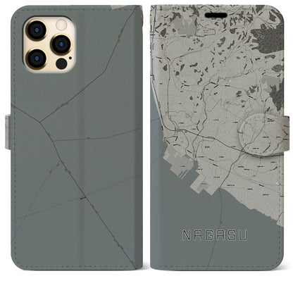 【長洲（熊本県）】地図柄iPhoneケース（手帳タイプ）モノトーン・iPhone 12 Pro Max 用