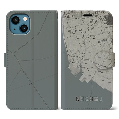 【長洲（熊本県）】地図柄iPhoneケース（手帳タイプ）モノトーン・iPhone 13 用