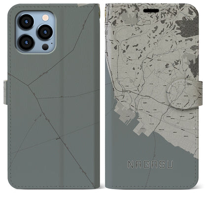 【長洲（熊本県）】地図柄iPhoneケース（手帳タイプ）モノトーン・iPhone 13 Pro Max 用