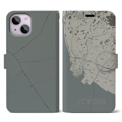 【長洲（熊本県）】地図柄iPhoneケース（手帳タイプ）モノトーン・iPhone 14 用