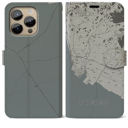 【長洲（熊本県）】地図柄iPhoneケース（手帳タイプ）モノトーン・iPhone 14 Pro Max 用